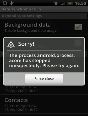 Acore has stopped unexpectedly